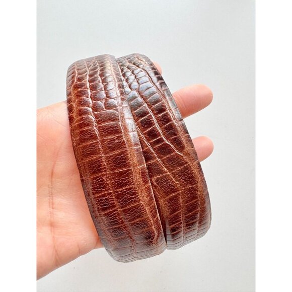 DANIER Brown Croc Embossed Leather Brushed Gold Buckle Hip Belt, Size M - Picture 3 of 14